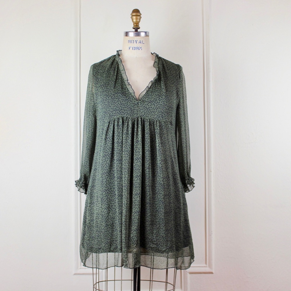 Zara Green & Black Animal Print V neck Mini Dress - Picture 2 of 10